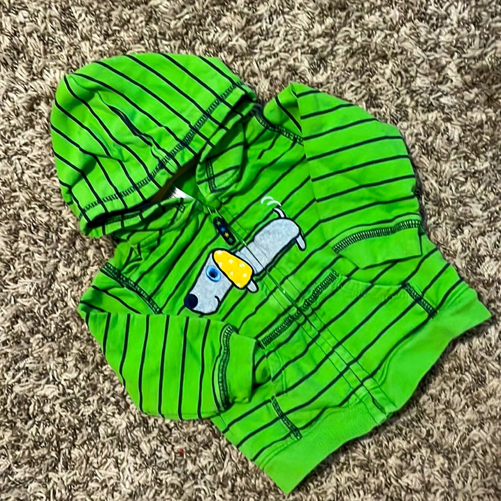 Just One You by Carters Dog green stripe jacket pockets hood 9 months
